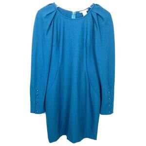 Esley Pleated Shoulder Sheath Dress Long Sleeve Button Cuff Blue Size Medium